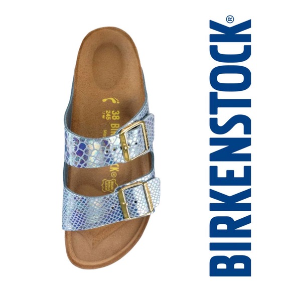 Birkenstock Shoes - Birkenstock Arizona Shiny Snake Sky Sandals Shoes Slides Size 40 EU New